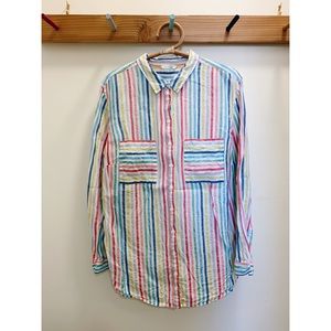 Boden rainbow striped linen button down, US14